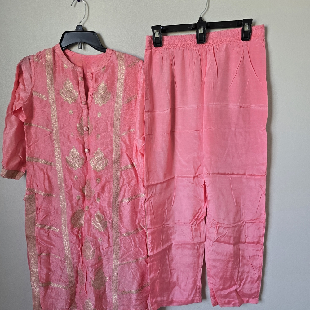 Pink and Gold Embroidered Top & Bottom